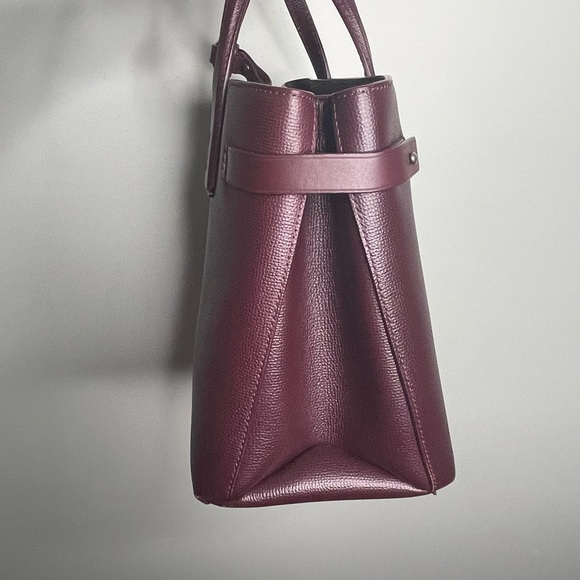 BURBERRY Mahogany Red Pebbled Leather House Check Medium Banner Tote Bag! - Picture 8 of 13